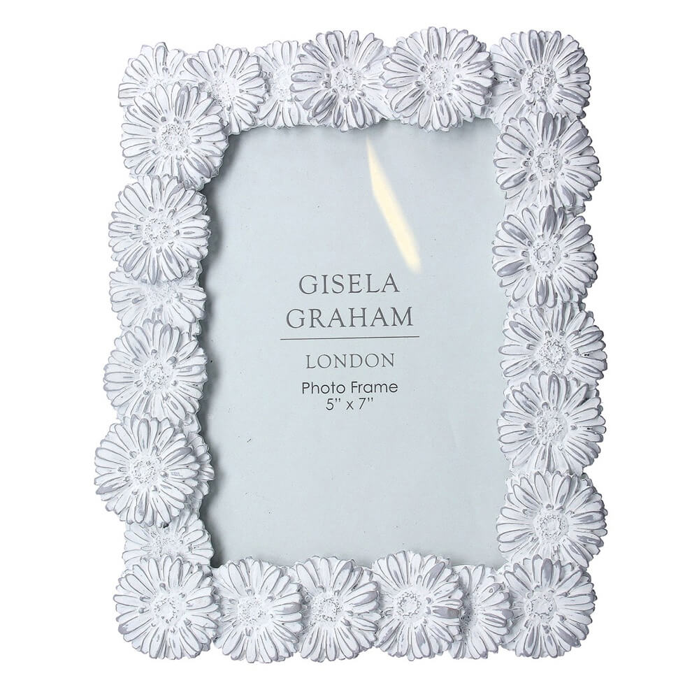 Gisela Graham Resin Photo Frame Grey Wash Daisy 5x7
